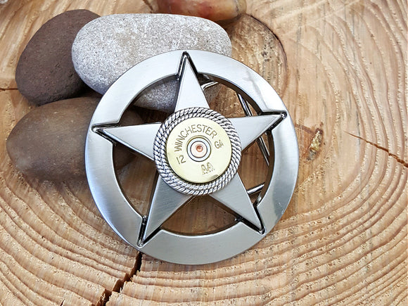 Lone Star - 12 Gauge Shotshell Silver Star Belt Buckle