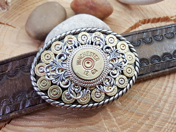 Small Oval Bullet & Shotshell Western Belt Buckle