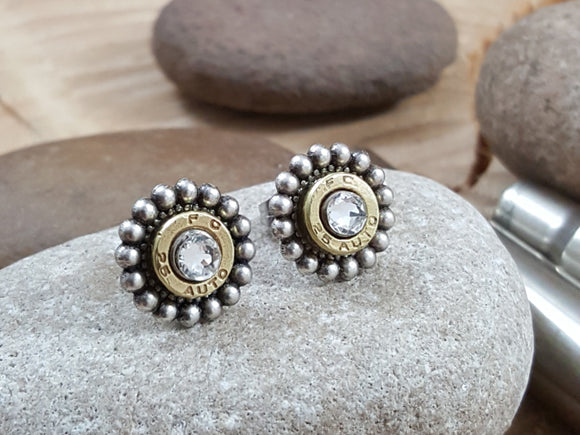 25 Auto Beaded Bezel Bullet Stud Earrings