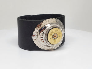 12 Gauge Shotshell Oval Concho Black Cuff Bracelet