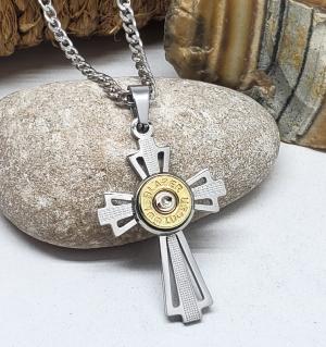 Men's 9mm Bullet Cross Necklace-Men's Necklaces-SureShot Jewelry