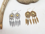 Oval Concho and Feather 22 Caliber Bullet Earrings - Choice or Brass or Silver