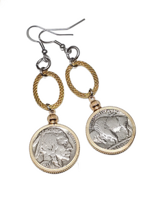 Mixed Metal Buffalo Nickel Coin Earrings