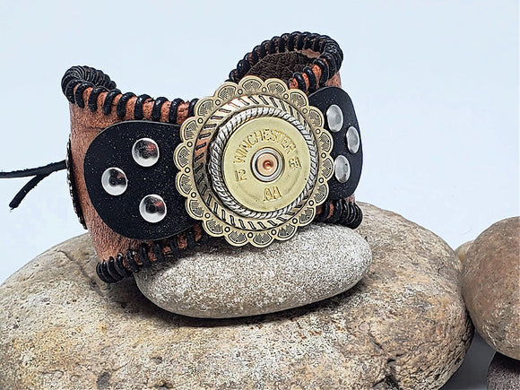 Handcrafted 12g Shotshell, Concho & Leather Baseball Cuff