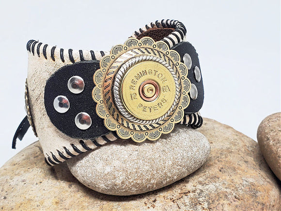 Handcrafted 12g Shotshell, Concho & Leather Baseball Cuff