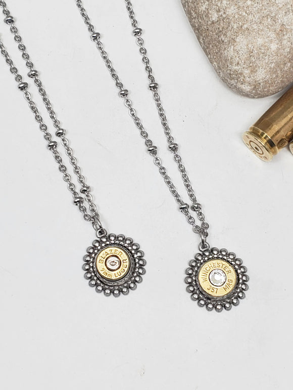 Round Stainless Beaded Bullet Pendant Necklace