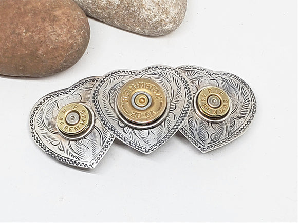 Triple Heart Bullet & Shotshell Embellished French Style Hair Barrette