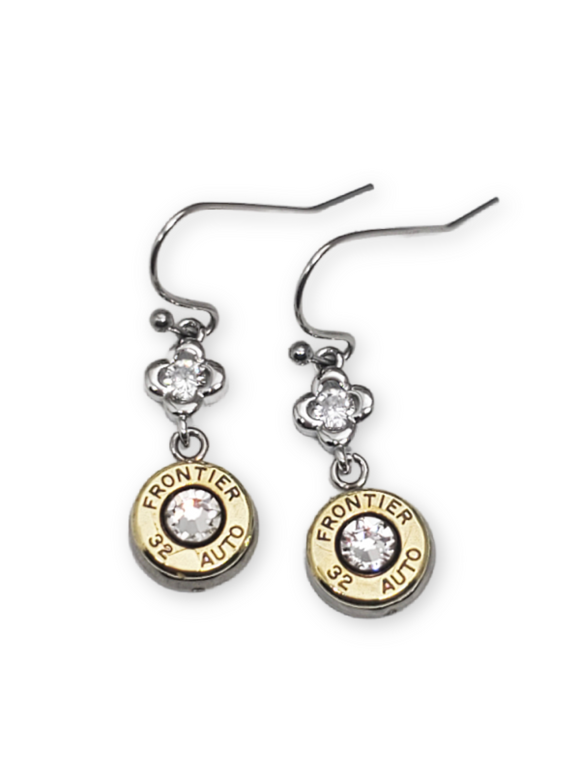 Elegant Diamond Encrusted Silver Bullet Dangle Earrings