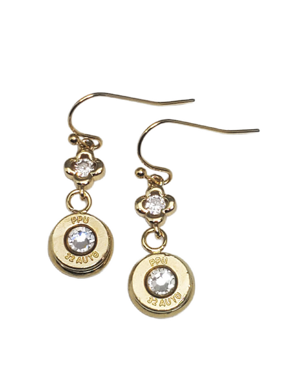 Elegant Diamond Encrusted Gold Bullet Dangle Earrings