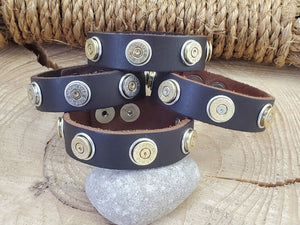 Leather Cuff Bracelet - UNISEX Slim Style Leather Bullet Bracelet