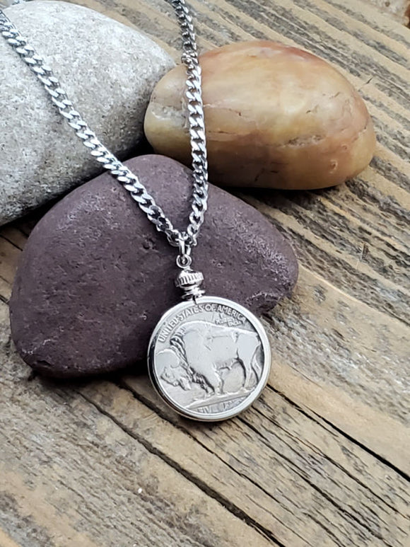 Buffalo Nickel Coin Necklace - Unisex Styling - SureShot Jewelry