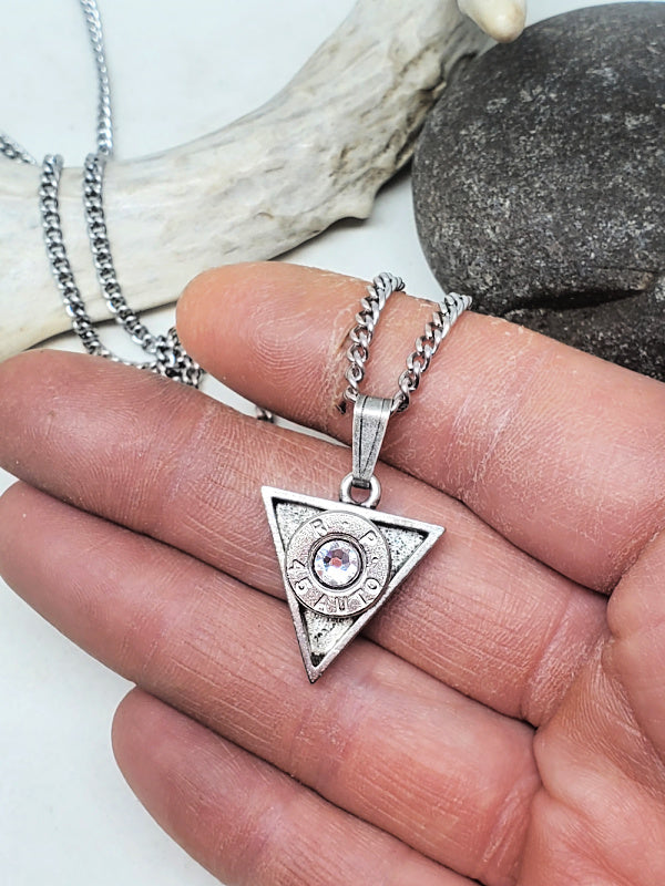 Triangle Pendant Bullet Necklace - Geometric, Modern - Great for