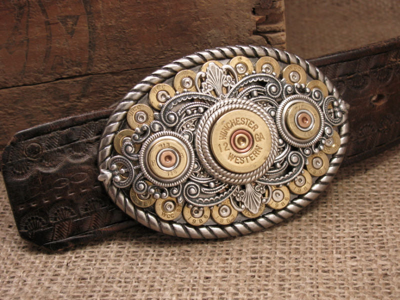 Brass & Stainless Steel Bullet Casing Belt Buckle 12 buy GA & 357 MAG 3.5